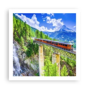 Affiche - Poster - Train dans les Alpes - 60x60 cm