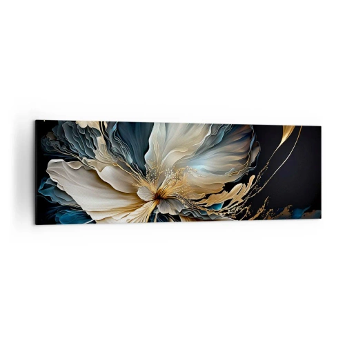 Impression sur toile - Image sur toile - Une fleur dans les tons or et bleu marine sur fond noir - 160x50cm - Fleur de fougère de conte de fées - Décoration murale moderne pour le salon et la chambre ARTTOR