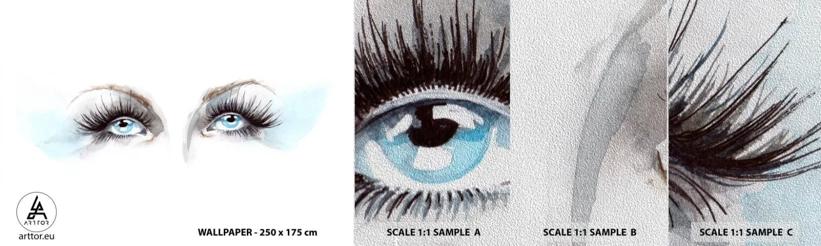 Échantillon de Papier Peint Premium Sand - Yeux d'ange? - Visage de femme, Yeux féminins, Morceau - 100x30 cm