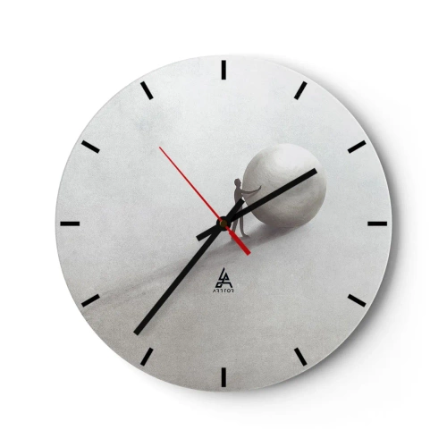 Horloge murale - Pendule murale - Une silhouette pousse une balle sur un fond de désert lumineux dans une scène symbolique. - 30x30cm - Jeu de la vie - Décoration murale moderne pour le salon, la cuisine et la chambre ARTTOR