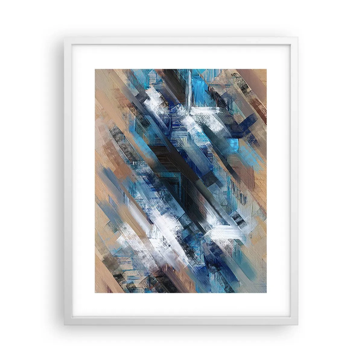 Affiche dans un cadre blanc - Poster - Diagonale de bleus - 40x50 cm