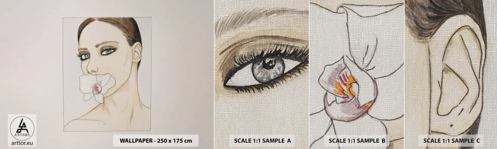 Échantillon de Papier Peint Premium Canvas - Symbole de l'élégance et de la beauté - Abstraction, Morceau, Femme - 100x30 cm