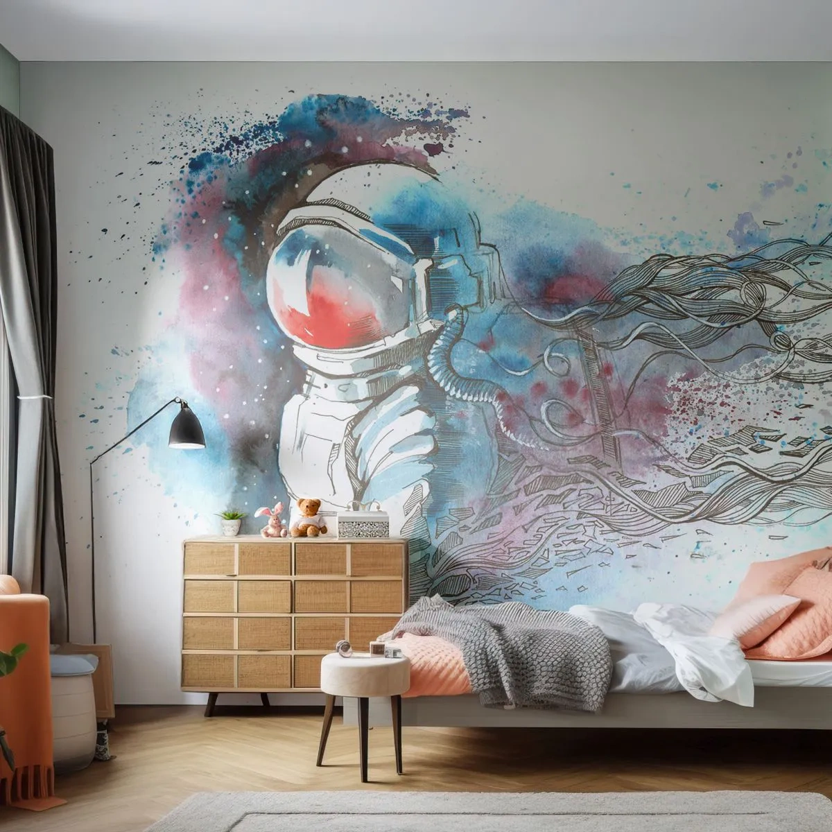 Papier Peint Autocollant Deluxe Sticker - Seul avec l'espace - Astronaute, Cosmonaute, Abstraction - 200x140 cm