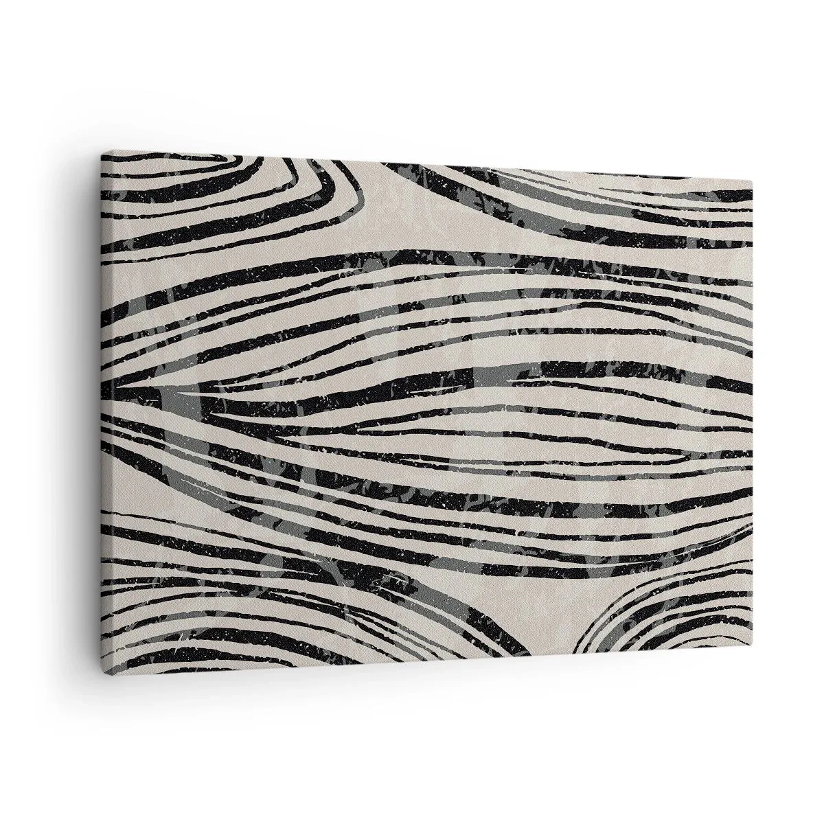 Impression sur toile - Image sur toile - Vagues abstraites dans des tons noirs et blancs - 70x50cm - Ligne de marécage - Décoration murale moderne pour le salon et la chambre ARTTOR