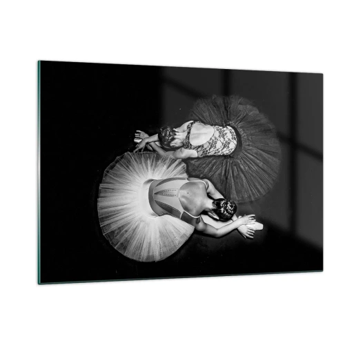 Impression sur verre - Image sur verre - Deux ballerines dans une pose de repos portant des tutus noirs et blancs - 120x80cm - Jin et jang – équilibre idéal - Décoration murale moderne pour le salon et la chambre ARTTOR