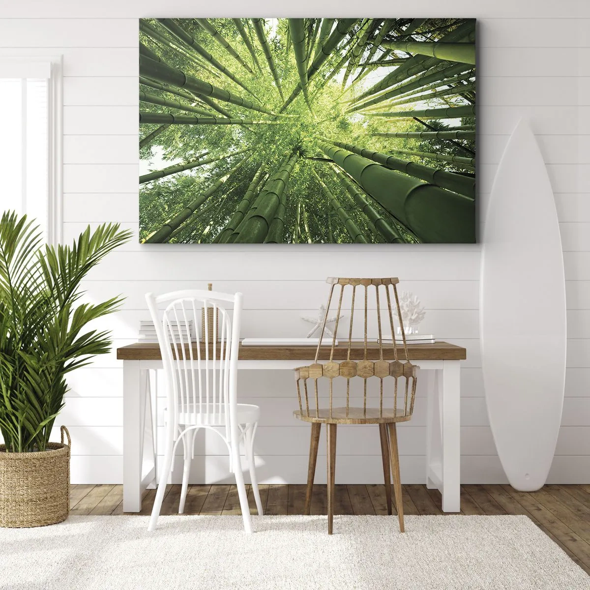 Impression sur toile - Image sur toile - Vue à travers une bambouseraie verte - 120x80cm - Dans une bambouseraie - Décoration murale moderne pour le salon et la chambre ARTTOR