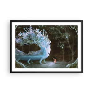 Affiche dans un cadre noir - Poster - La figure d'une fille face à une créature fantastique - 70x50cm - Une rencontre fantastique - Décoration murale moderne pour le salon et la chambre ARTTOR