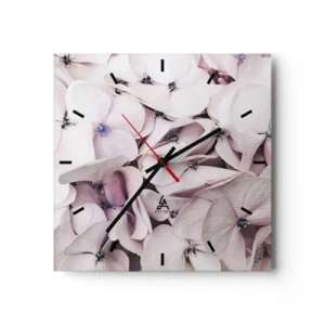 Horloge murale - Pendule murale - Hortensias blancs délicats aux tons pastel - 30x30cm - Dans un flot de fleurs - Décoration murale moderne pour le salon et la chambre ARTTOR