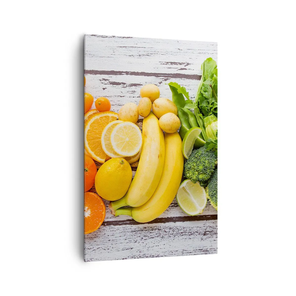 Impression sur toile - Image sur toile - Fruits et légumes colorés sur fond de bois - 80x120cm - Ce n'est pas suffisant? - Décoration murale moderne pour le salon et la chambre ARTTOR
