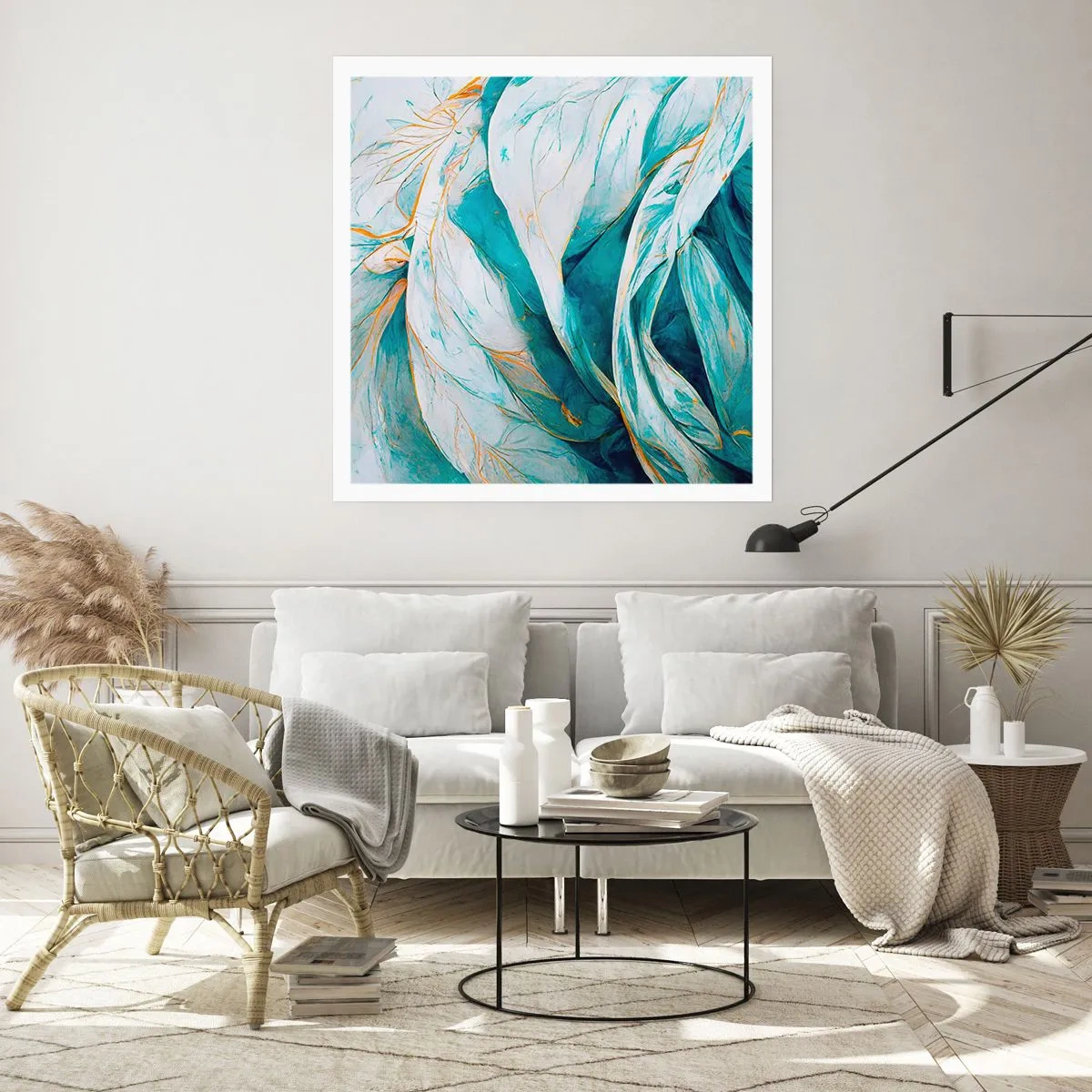 Affiche - Poster - Abstraction bleue avec un motif doré - 30x30 cm