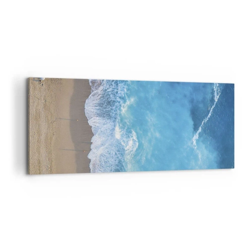 Impression sur toile - Image sur toile - Une vue plongeante sur la plage et les vagues de la mer - 120x50cm - La force du bleu - Décoration murale moderne pour le salon et la chambre ARTTOR