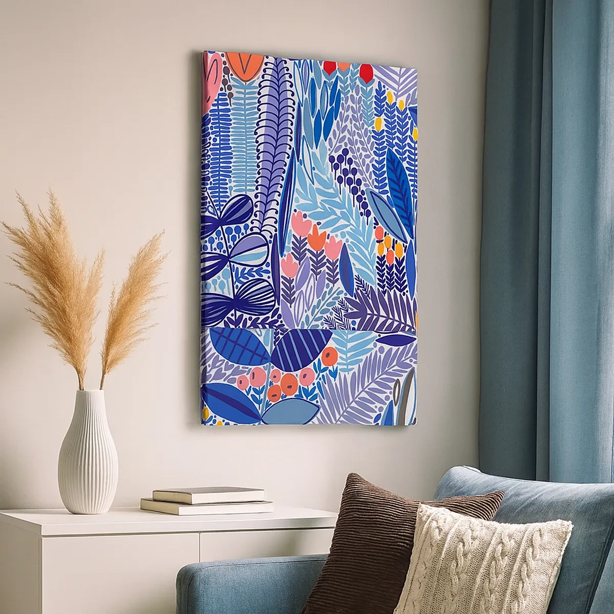 Impression sur toile - Image sur toile - Un motif végétal coloré dans un style graphique moderne - 50x70cm - Jardin hawaïen - Décoration murale moderne pour le salon et la chambre ARTTOR