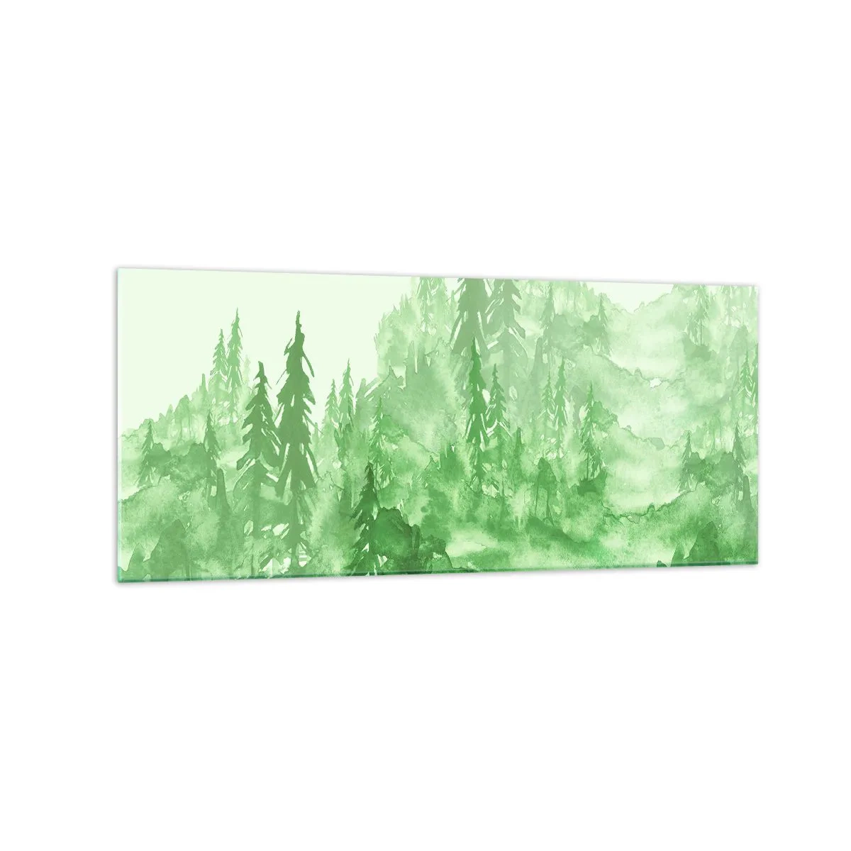 Impression sur verre - Image sur verre - Forêt verte dans un style aquarelle sur un fond clair - 120x50cm - Flou de brouillard vert - Décoration murale moderne pour le salon et la chambre ARTTOR