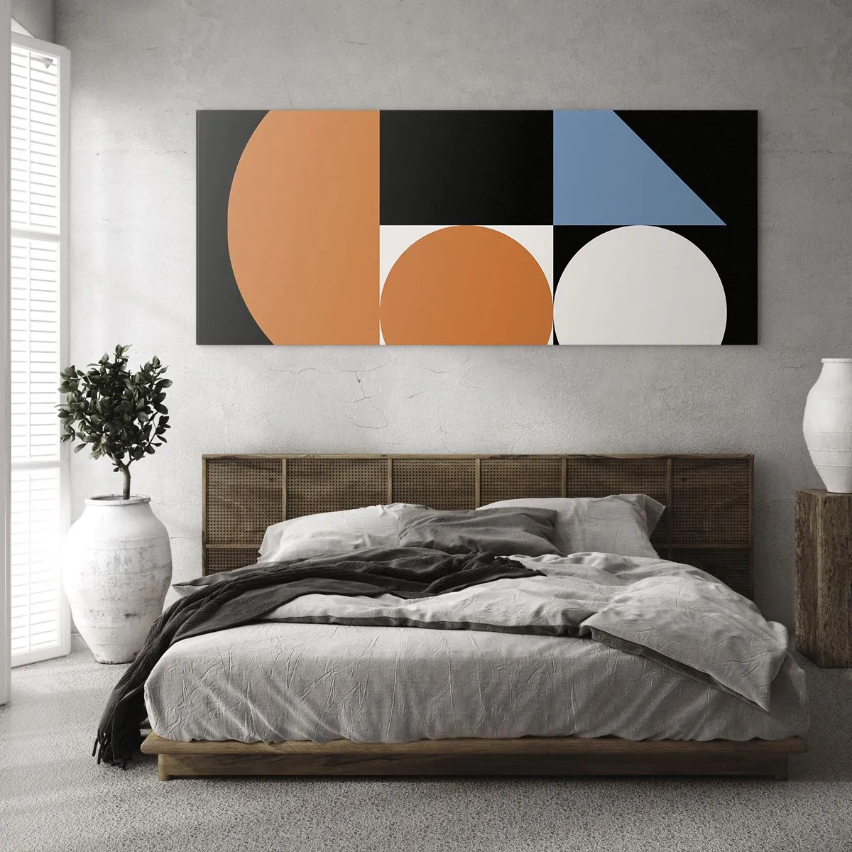 Impression sur verre - Image sur verre - Motif géométrique avec des formes colorées sur fond noir - 160x50cm - Rangement de figures - Décoration murale moderne pour le salon et la chambre ARTTOR