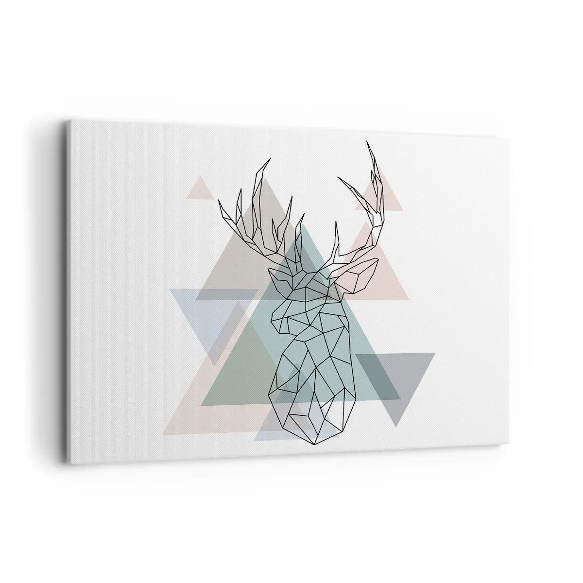 Impression sur toile - Image sur toile - Cerf géométrique sur fond de triangles pastel - 100x70cm - Dans une forêt géométrique - Décoration murale moderne pour le salon et la chambre ARTTOR