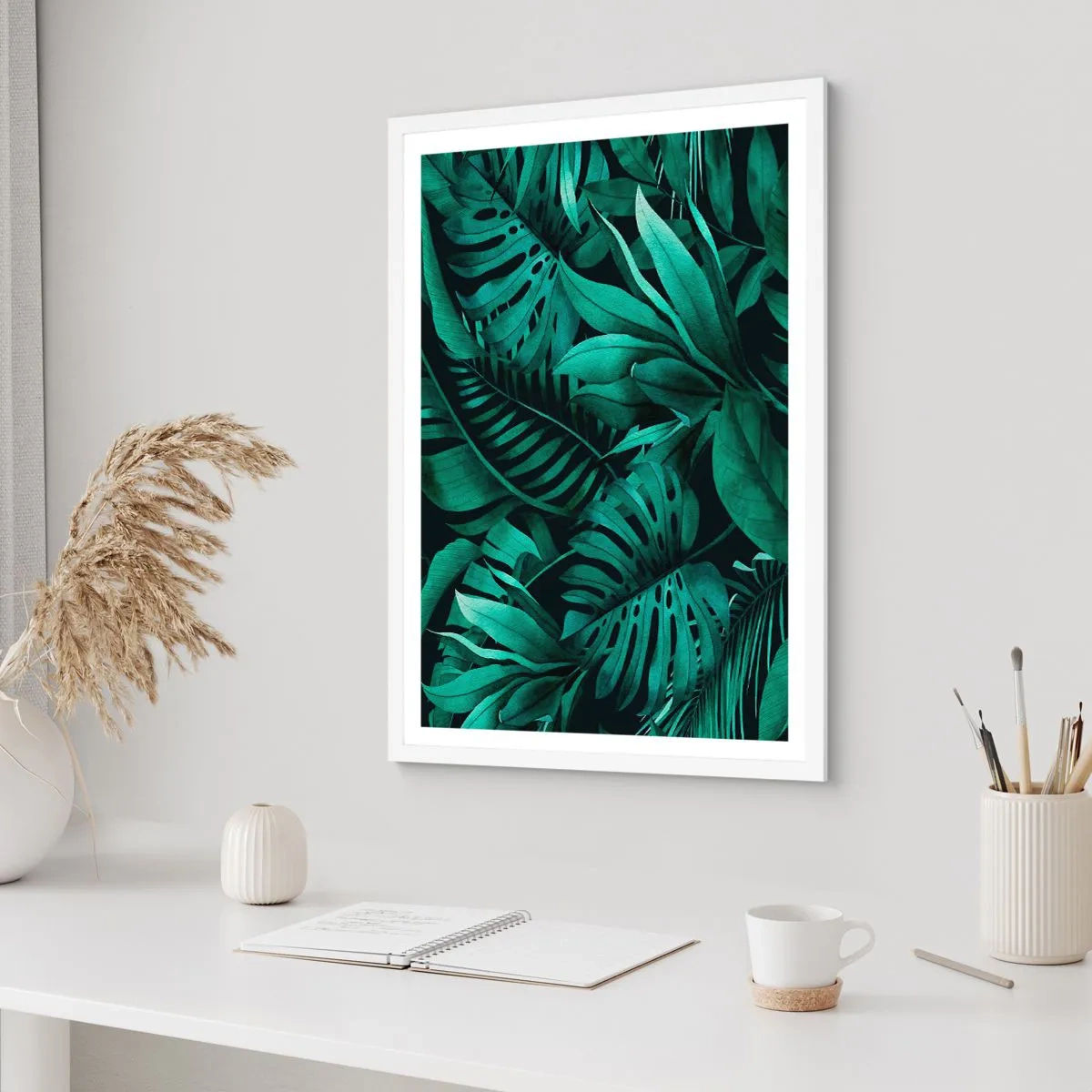 Affiche dans un cadre blanc - Poster - Profondeur du vert tropical - 50x70 cm