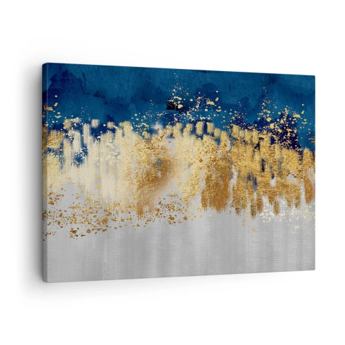 Impression sur toile - Image sur toile - Une composition abstraite dans des tons d'or et de bleu marine. - 70x50cm - Une composition moderne et pétillante - Décoration murale moderne pour le salon et la chambre ARTTOR