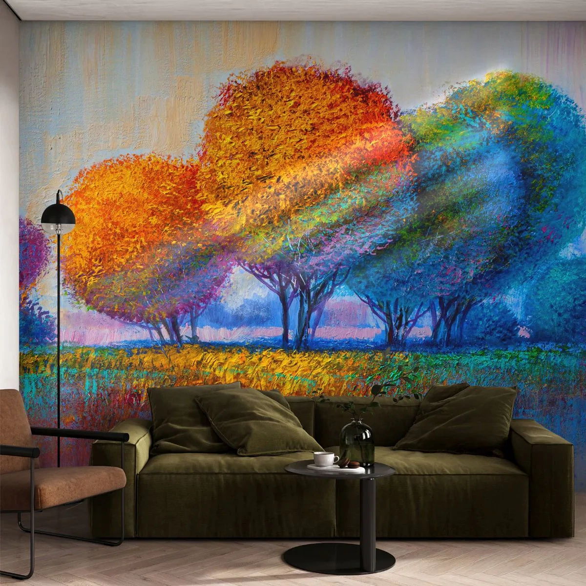 Papier Peint Photo Standard Eco - Un bouquet de couleurs éclatantes - Abstraction, Paysage, Des arbres - 200x140 cm