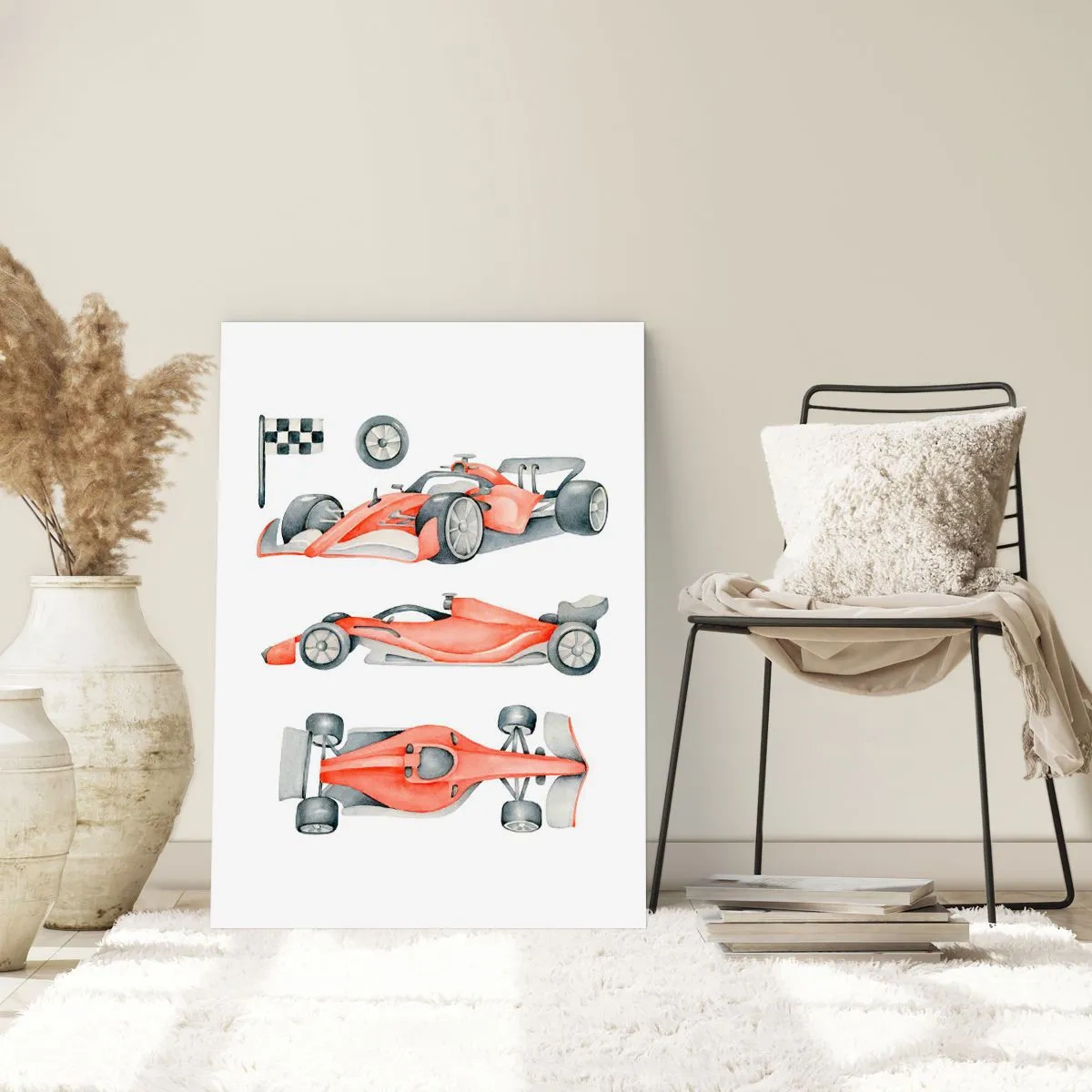 Affiche - Poster - Illustration à l'aquarelle d'une voiture de course - 50x70cm - poursuis ton rêve - Décoration murale moderne pour le salon et la chambre ARTTOR