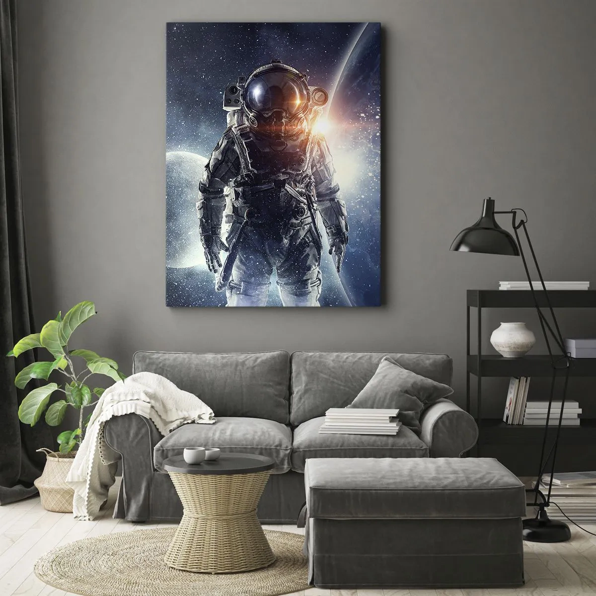 Impression sur toile - Image sur toile - Astronaute avec en arrière-plan l'espace et la planète Terre - 80x120cm - Aventure spatiale - Décoration murale moderne pour le salon et la chambre ARTTOR