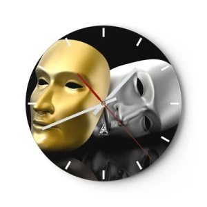 Horloge murale - Pendule murale - Masque de théâtre en or et argent sur fond noir - 30x30cm - La vie est un théâtre - Décoration murale moderne pour le salon, la cuisine et la chambre ARTTOR
