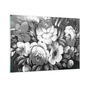 Impression sur verre - Image sur verre - Un élégant bouquet de fleurs dans des tons de gris - 100x70cm - Belle même en gris - Décoration murale moderne pour le salon et la chambre ARTTOR