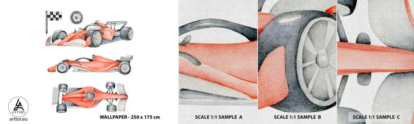 Échantillon de Papier Peint Premium Canvas - poursuis ton rêve - Voitures de course, Voitures, Enfants - 100x30 cm