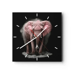 Horloge murale - Pendule murale - Une interprétation artistique d'un éléphant rose sur fond noir - 30x30cm - Ne pensez pas à un éléphant rose ! - Décoration murale moderne pour le salon et la chambre ARTTOR