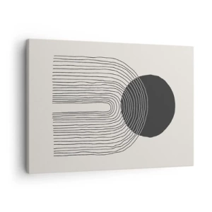 Impression sur toile - Image sur toile - Motif abstrait avec des lignes et un cercle noir sur un fond clair - 70x50cm - Tremblement et confiance - Décoration murale moderne pour le salon et la chambre ARTTOR