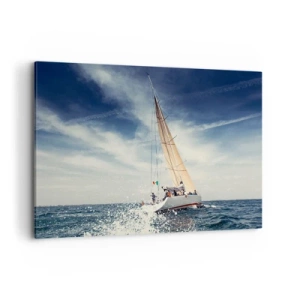 Impression sur toile - Image sur toile - Un voilier sur une mer agitée sous un ciel bleu - 100x70cm - Ils ne nous rattraperont pas ! - Décoration murale moderne pour le salon et la chambre ARTTOR