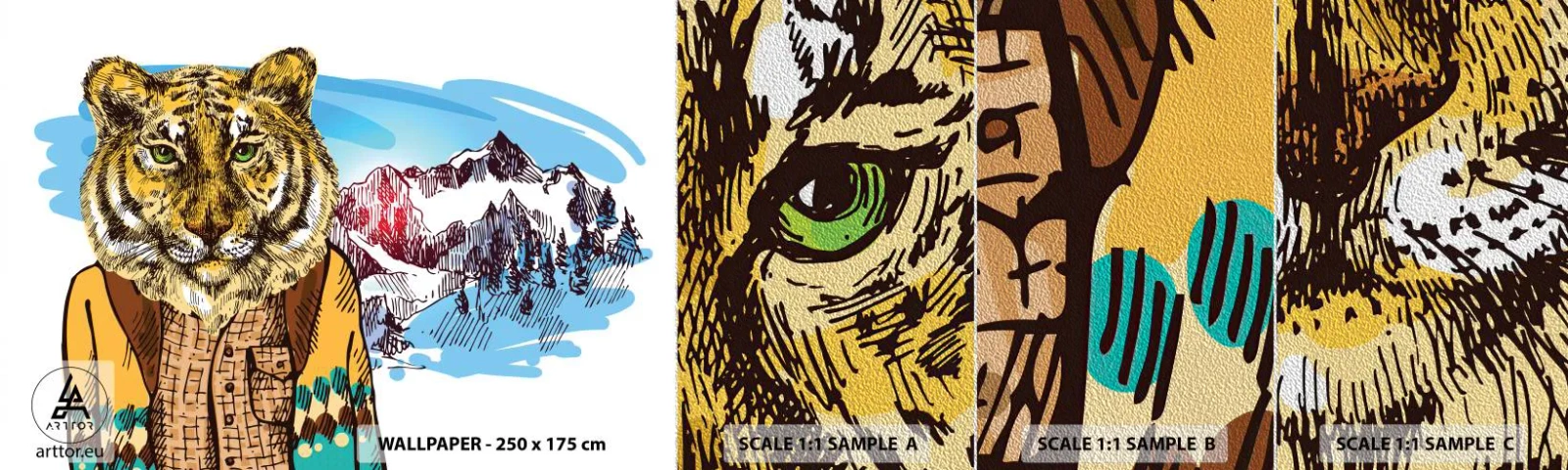 Échantillon de Papier Peint Premium Sand - Pas aussi sauvage qu'ils le décrivent - Abstraction, Tigre, Montagnes - 100x30 cm