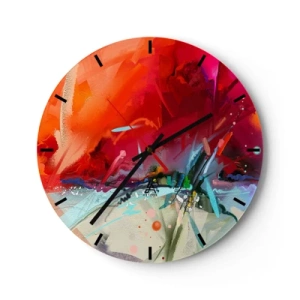 Horloge murale - Pendule murale - Un jeu abstrait de rouges intenses et de détails subtils - 30x30cm - Une explosion de lumières et de couleurs - Décoration murale moderne pour le salon, la cuisine et la chambre ARTTOR