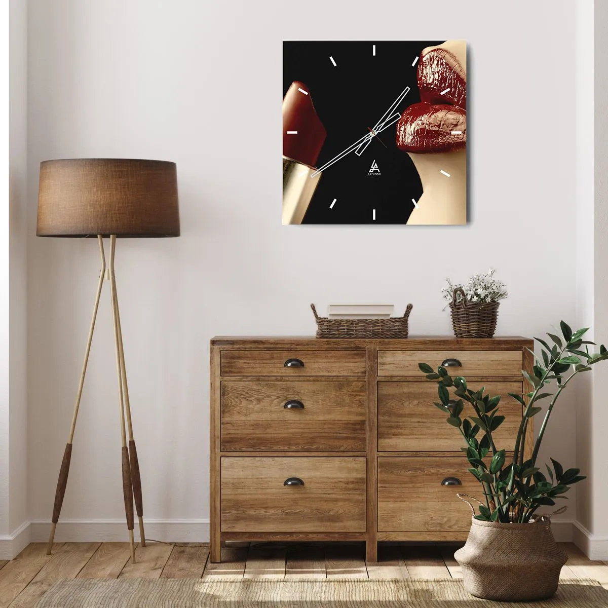 Horloge murale - Pendule murale - Sensualité et brillance du carmin - 30x30 cm