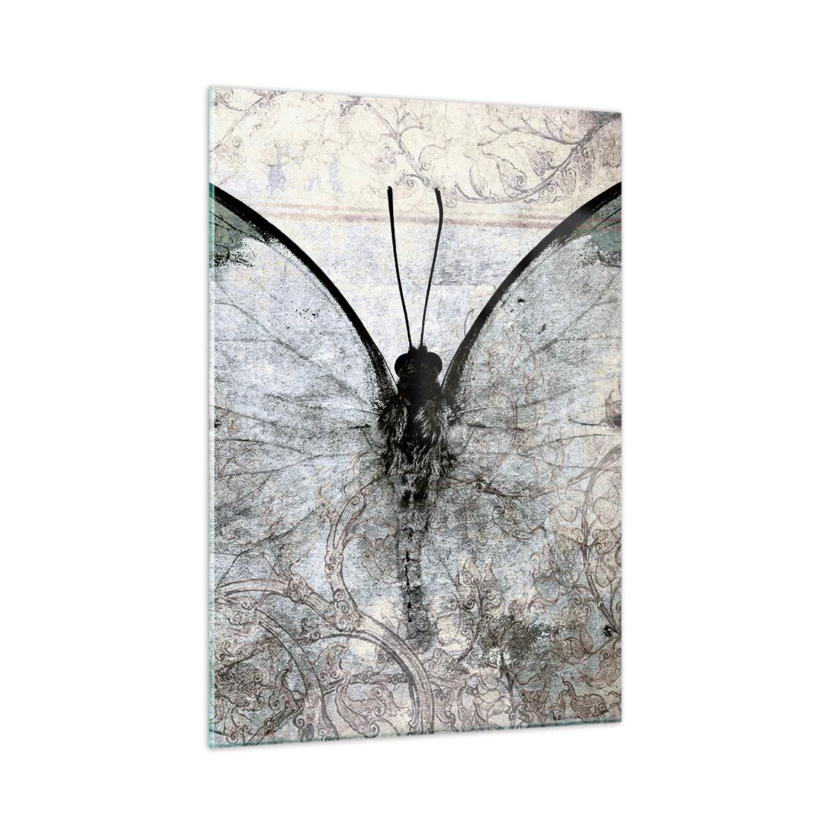 Impression sur verre - Image sur verre - Papillon abstrait sur le fond d'un vieil ornement - 50x70cm - Dans le style Art Nouveau - Décoration murale moderne pour le salon et la chambre ARTTOR