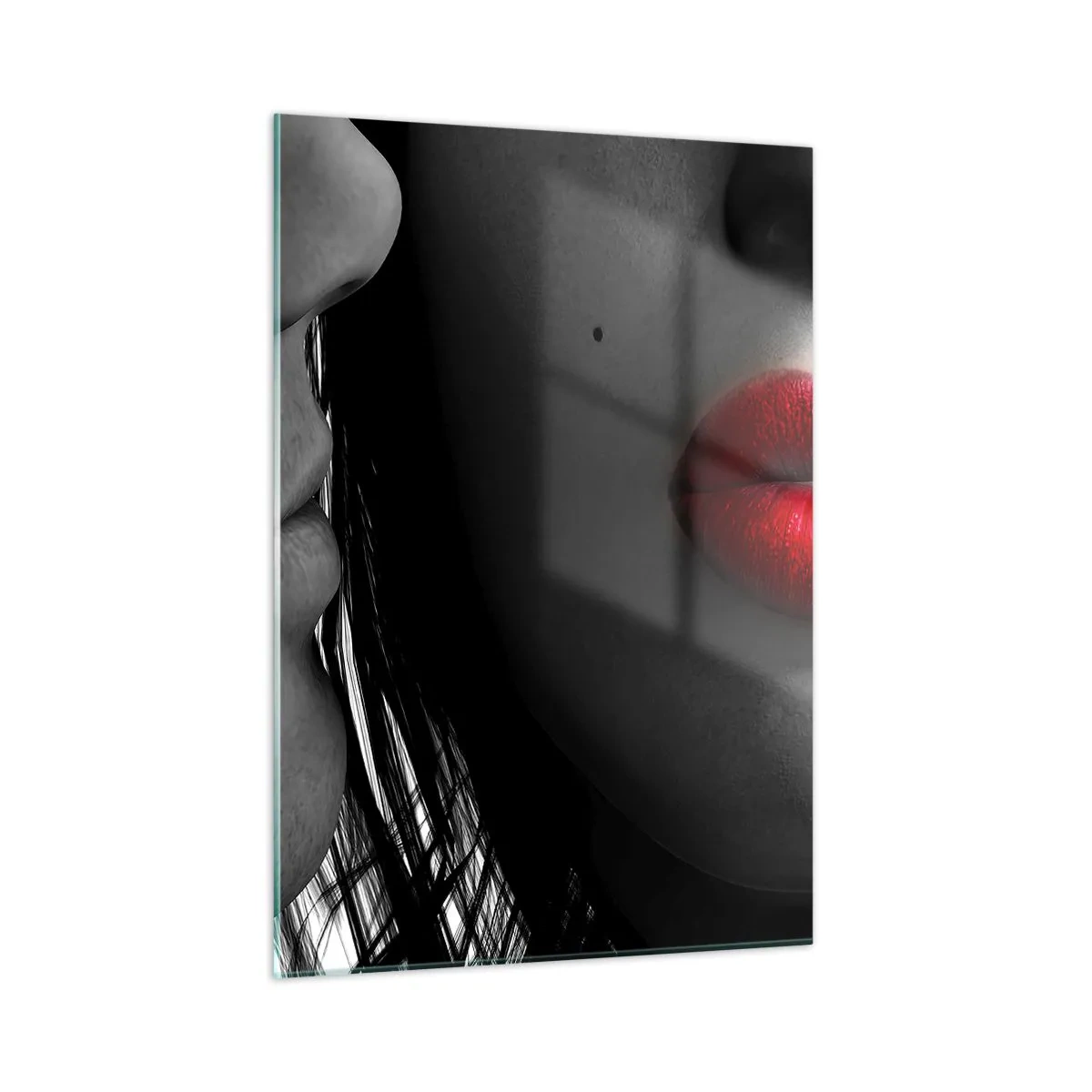 Impression sur verre - Image sur verre - Des lèvres sensuelles dans une photo contrastée - 50x70cm - Face à face - Décoration murale moderne pour le salon et la chambre ARTTOR
