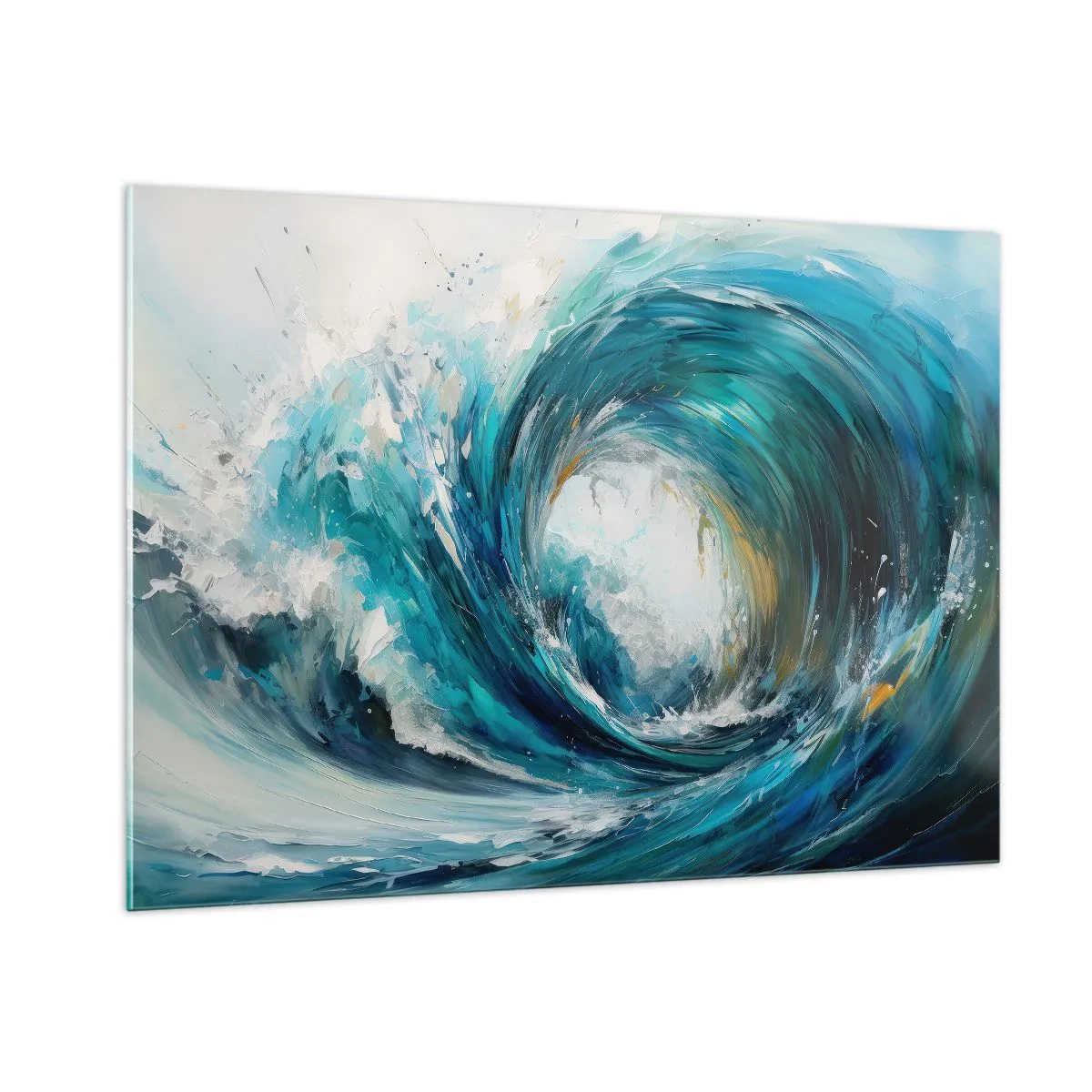 Impression sur verre - Image sur verre - Visualisation d'une puissante vague de mer sous la forme d'un tourbillon d'un bleu intense - 100x70cm - Portail maritime - Décoration murale moderne pour le salon et la chambre ARTTOR
