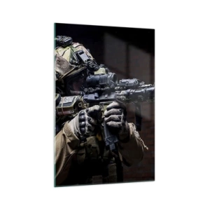 Impression sur verre - Image sur verre - Un soldat en équipement complet avec un fusil - 70x100cm - Meurtrier efficace - Décoration murale moderne pour le salon et la chambre ARTTOR