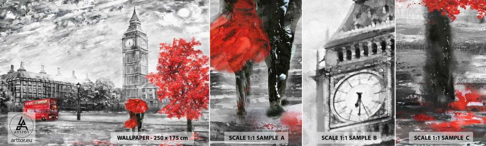 Échantillon de Papier Peint Autocollant Deluxe Sticker - Une journée passionnante - Ville, Londres, Architecture - 100x30 cm