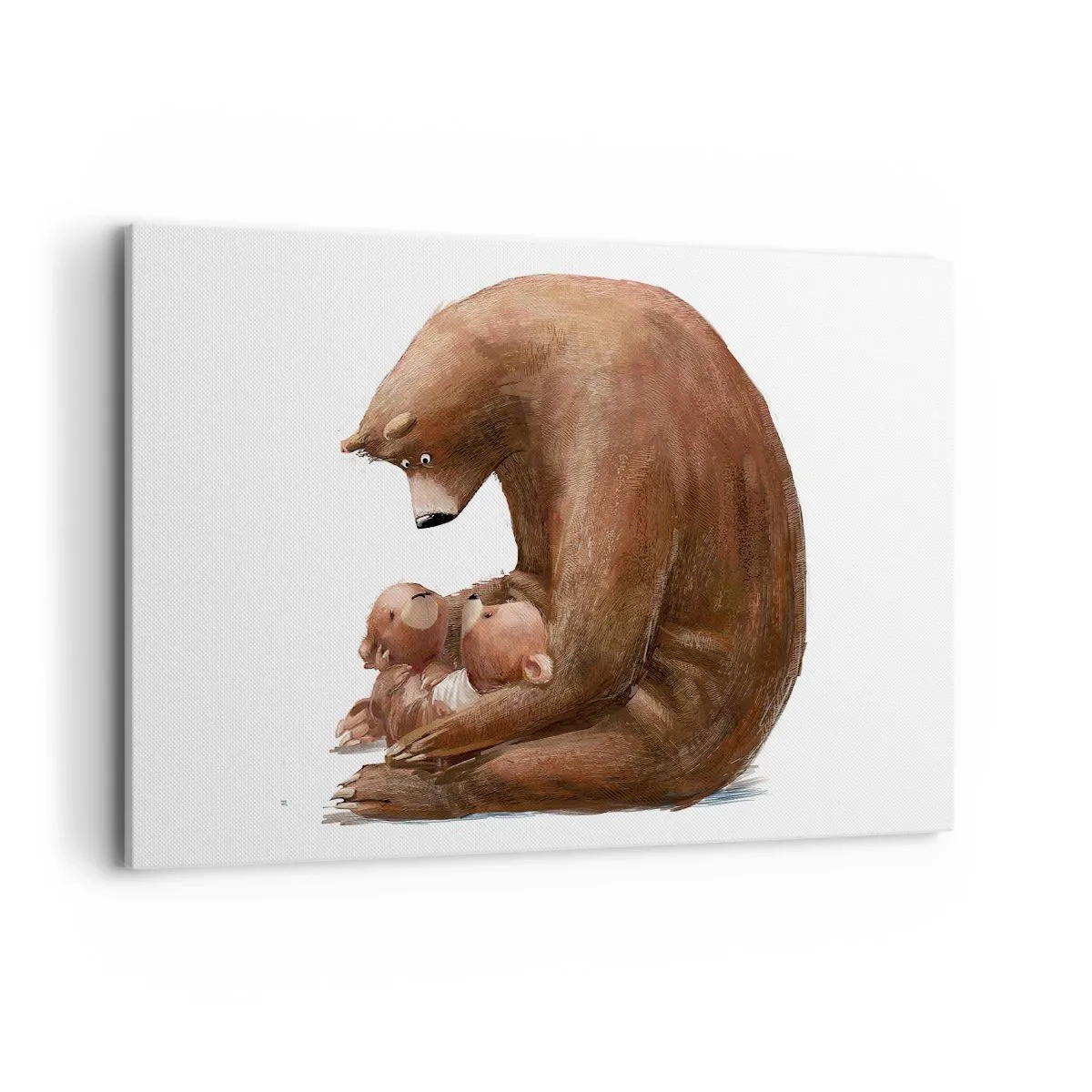 Impression sur toile - Image sur toile - Une mère ours avec deux petits ours dans ses bras - 100x70cm - Faites de beaux rêves les enfants - Décoration murale moderne pour le salon et la chambre ARTTOR