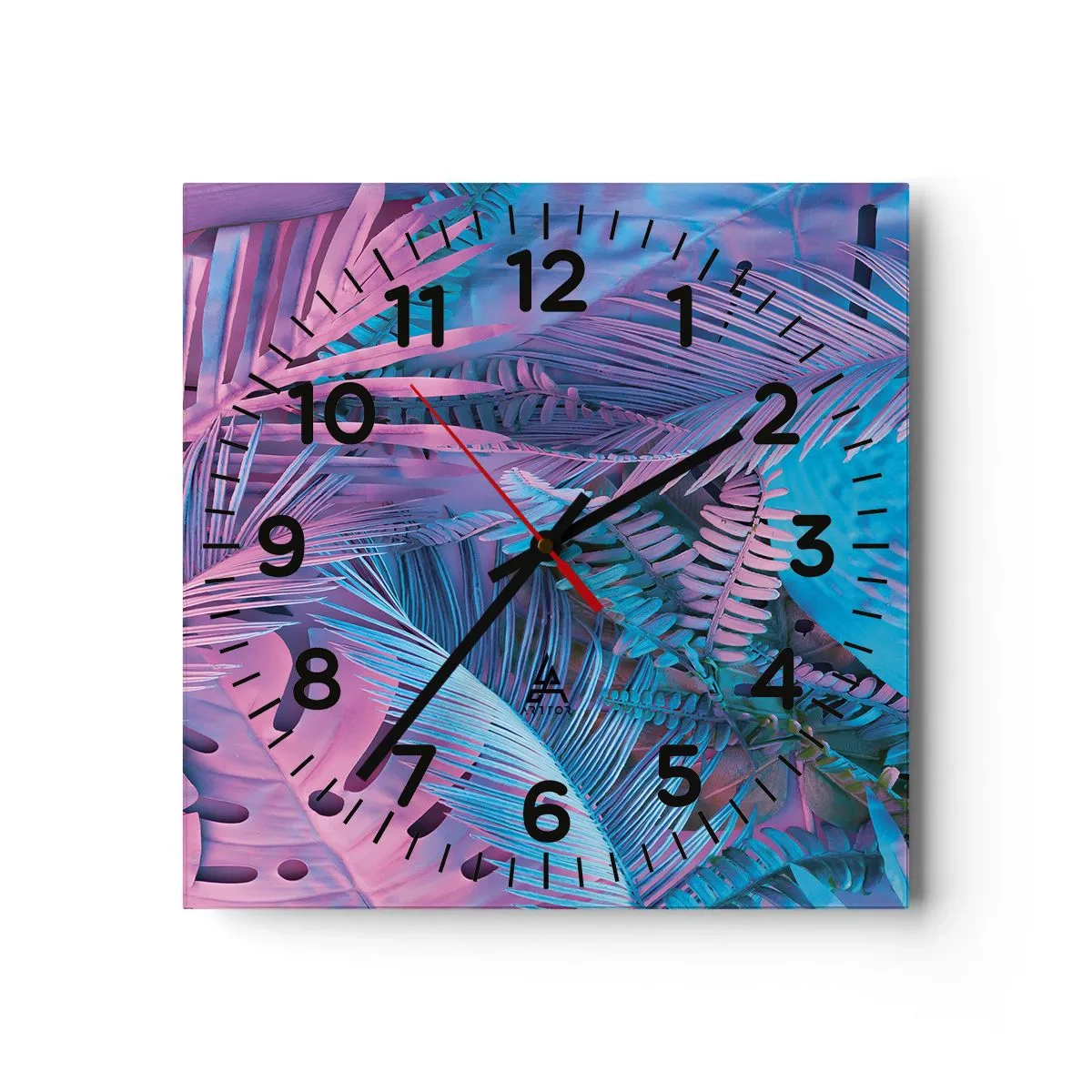 Horloge murale - Pendule murale - Les tropiques en rose et bleu - 40x40 cm