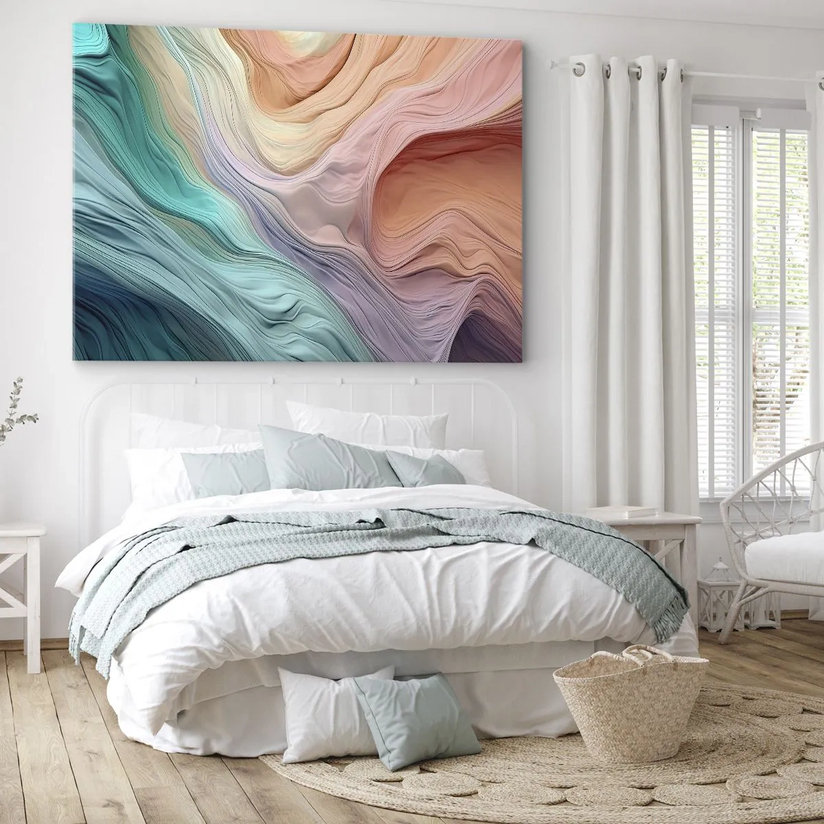 Impression sur toile - Image sur toile - Vagues abstraites aux couleurs pastel et arc-en-ciel - 70x50cm - Vague arc-en-ciel - Décoration murale moderne pour le salon et la chambre ARTTOR