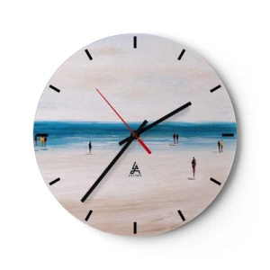 Horloge murale - Pendule murale - Personnages marchant sur la plage surplombant la mer calme - 30x30cm - Un besoin naturel - Décoration murale moderne pour le salon, la cuisine et la chambre ARTTOR