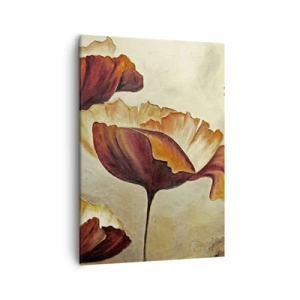 Impression sur toile - Image sur toile - Fleurs subtiles dans des tons de rouge et d'or sur un fond clair - 50x70cm - À la lisière des champs - Décoration murale moderne pour le salon et la chambre ARTTOR