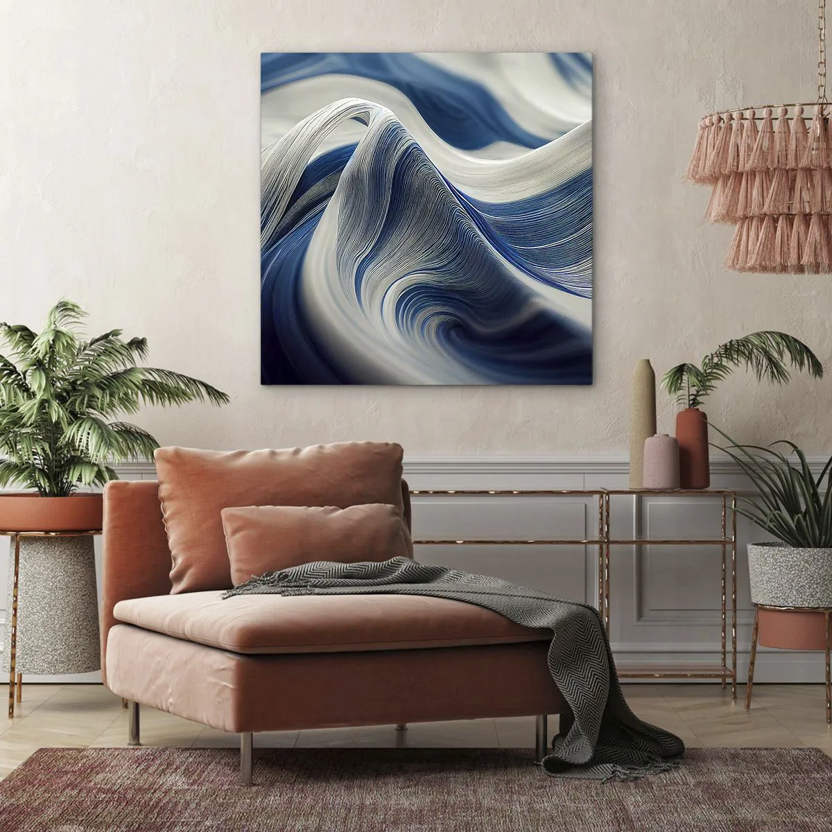 Impression sur toile - Image sur toile - La fluidité du bleu et du blanc - 60x60 cm