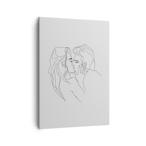 Impression sur toile - Image sur toile - Le contour d'un couple s'embrassant sur un fond clair - 50x70cm - La même ligne - Décoration murale moderne pour le salon et la chambre ARTTOR