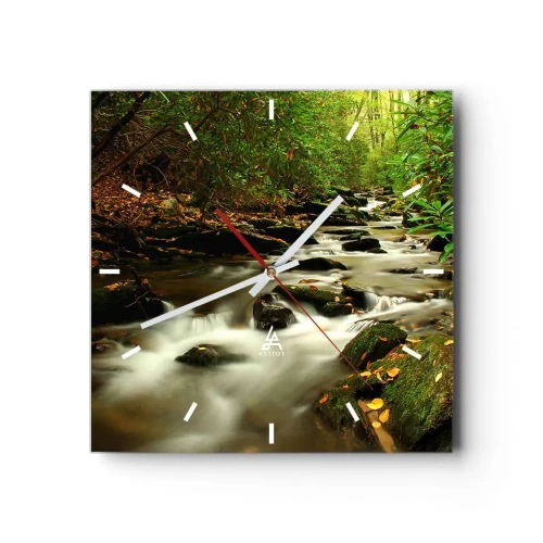 Horloge murale - Pendule murale - Un ruisseau forestier coulant entre des pierres entourées de verdure - 30x30cm - Comme de l'argent liquide - Décoration murale moderne pour le salon et la chambre ARTTOR