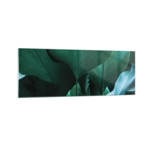 Impression sur verre - Image sur verre - Feuilles vertes dans une composition minimaliste - 140x50cm - Tourné vers la lumière - Décoration murale moderne pour le salon et la chambre ARTTOR