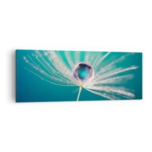 Impression sur toile - Image sur toile - Macro d'une goutte d'eau sur une délicate graine de pissenlit - 140x50cm - Moment mystique - Décoration murale moderne pour le salon et la chambre ARTTOR