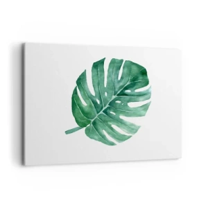 Impression sur toile - Image sur toile - Feuille de monstera verte dans un style minimaliste - 120x80cm - Concept vert - Décoration murale moderne pour le salon et la chambre ARTTOR