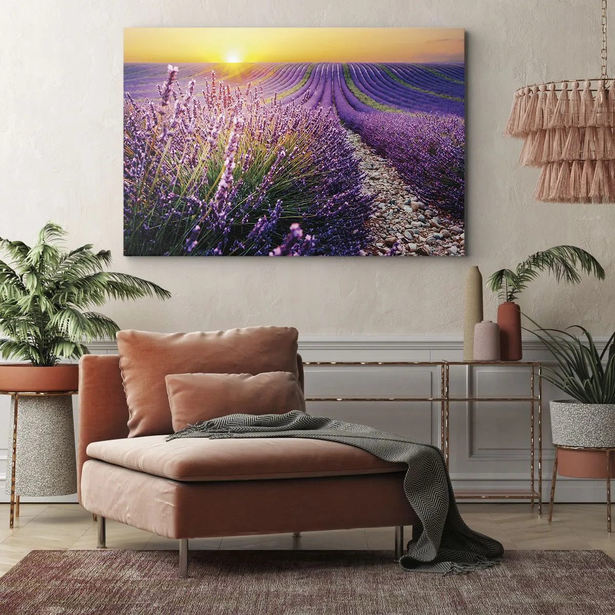 Impression sur toile - Image sur toile - Champ de lavande au coucher du soleil - 100x70cm - Tige parfumée - Décoration murale moderne pour le salon et la chambre ARTTOR